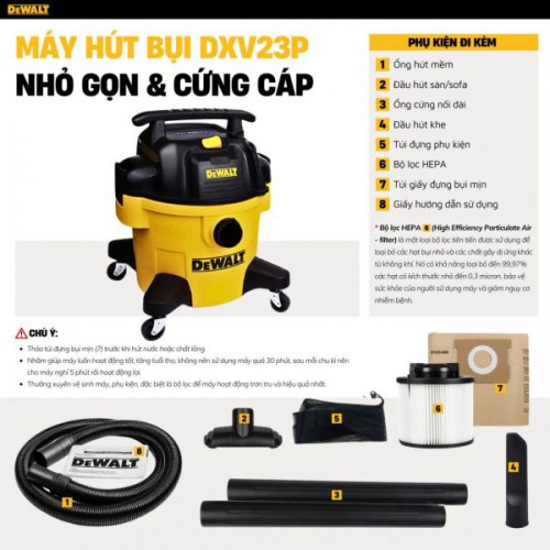 Máy hút bụi Công nghiệp 3 chức năng 23L Dewalt DXV23P (3000W – 4HP)